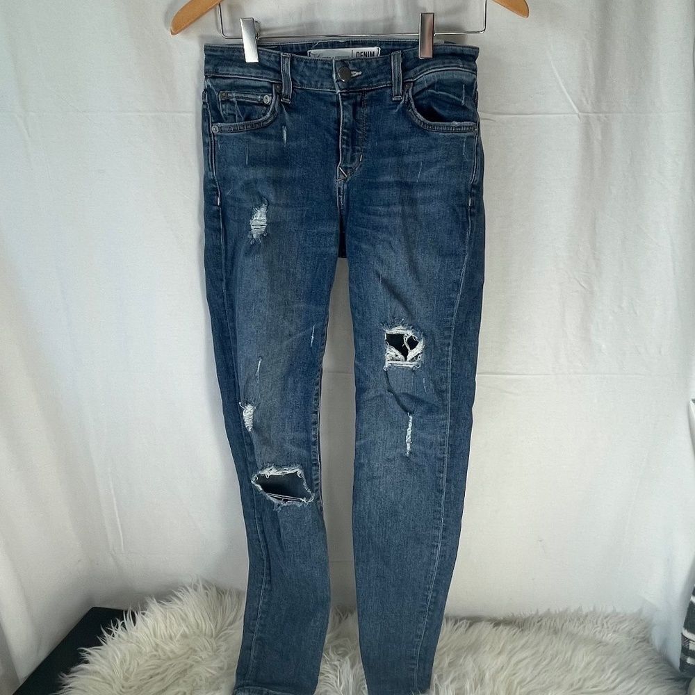 Lovers + Friends Ricky Super Distressed Mid Rise Skinny Jeans In Axis Sz 25